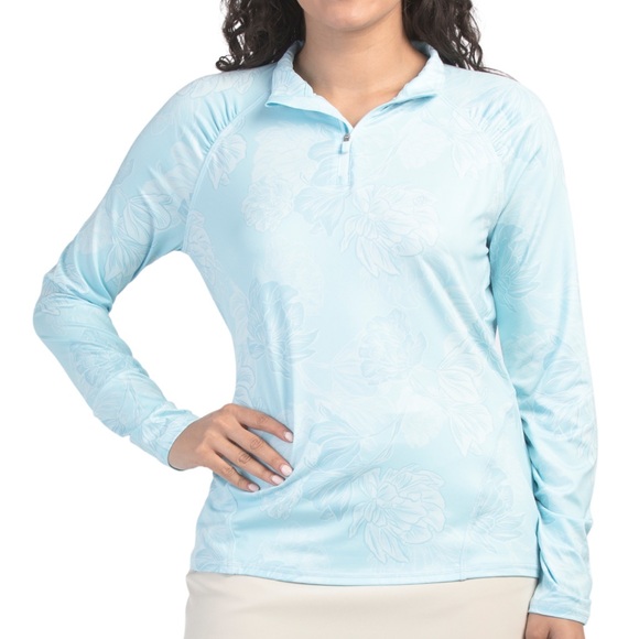 New G/FORE PRINTED RUCHED QUARTER ZIP LADIES LIGHT GOLF MID LAYER - Picture 8 of 10
